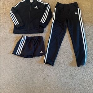 Kids Adidas black and white warmup set/ jacket, pants and shorts